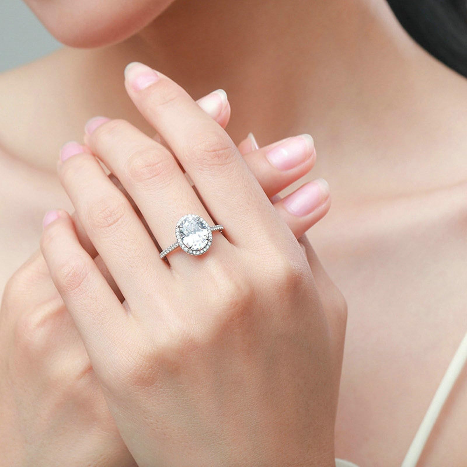 9K białe złoto pierścionek damski, męski pierścionek 10 x 8 mm Moissanit biały 3ct Moissanit