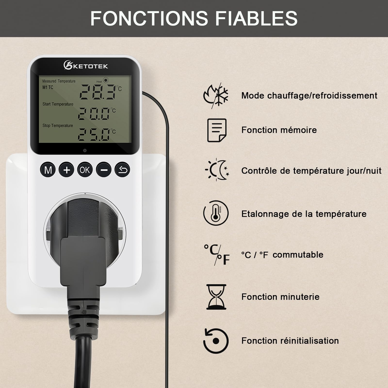 Presa Termostato Digitale Con Schermo Retroilluminato – 230V – Controllo Temperatura Con Sonda Impermeabile E Funzione Timer