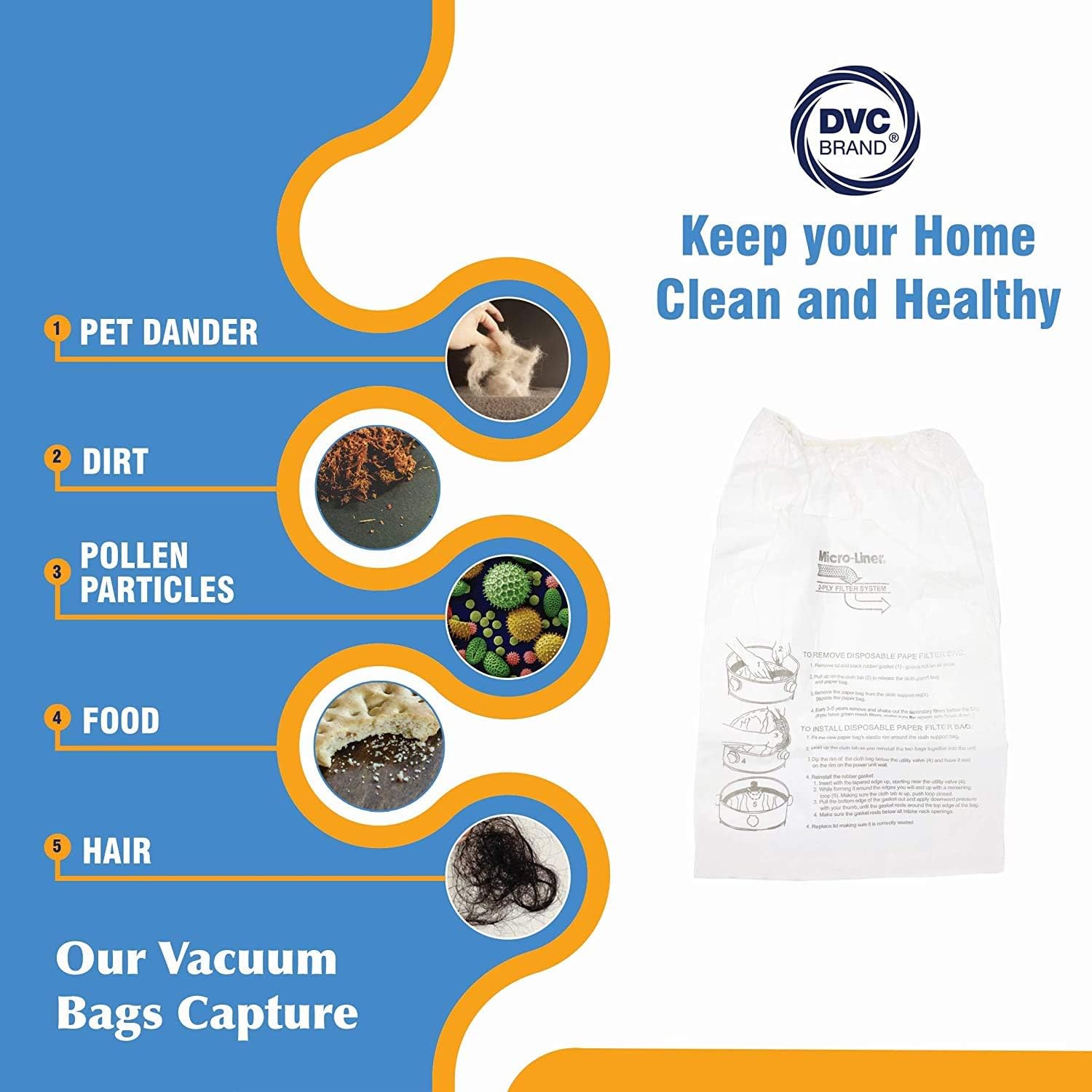 DVC Micro-Lined Paper Replacement Bags For Modern Day 8 Gallon Central Vacs - 6 Bags