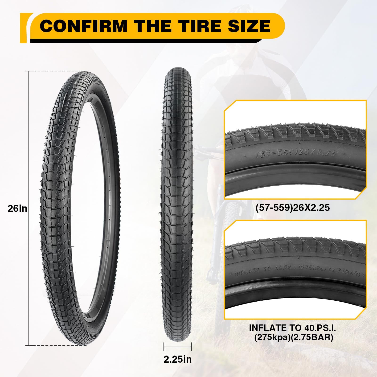 ZUKKA 1/2 Pacco 20 x 2.125/24 x2.25/26x2.25 Pneumatici per bici con camere interne/no Tubi Mountain Bike Pneumatici pieghevoli di ricambio per MTB, bici per bambini, BMX