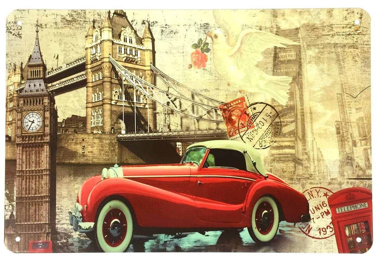 Cadre tableau métal voiture ancienne aux finitions vintage soignées 30x20