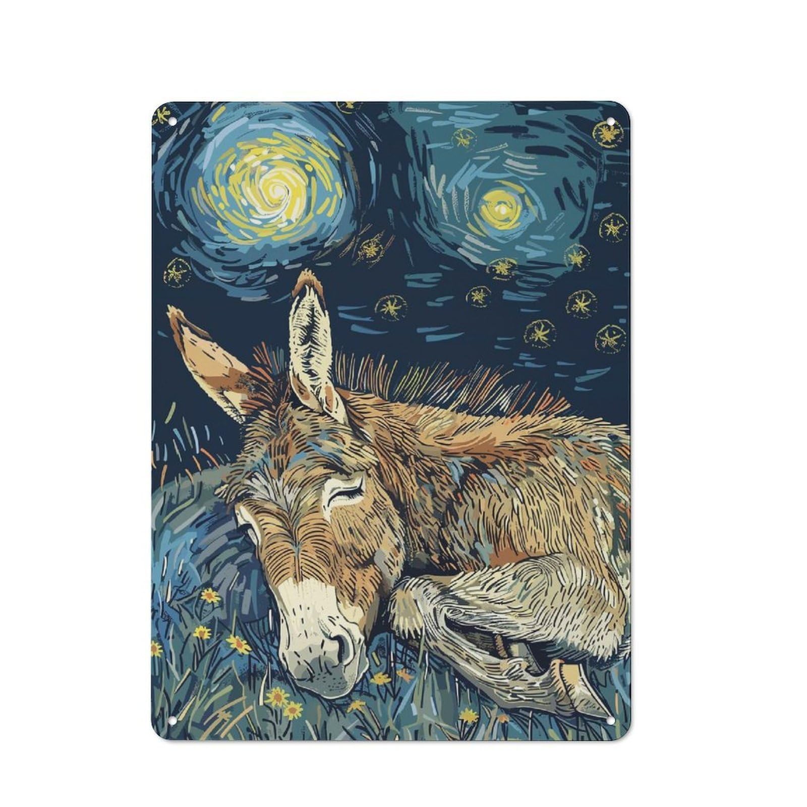 Junmoney Donkey Sleeping Under Starry Night Sky Tin Wall Plaque 40X30cm With For Hobby Room Or Studio, For Metal Sign Collectors, For Kitchen And Home Bar Decor