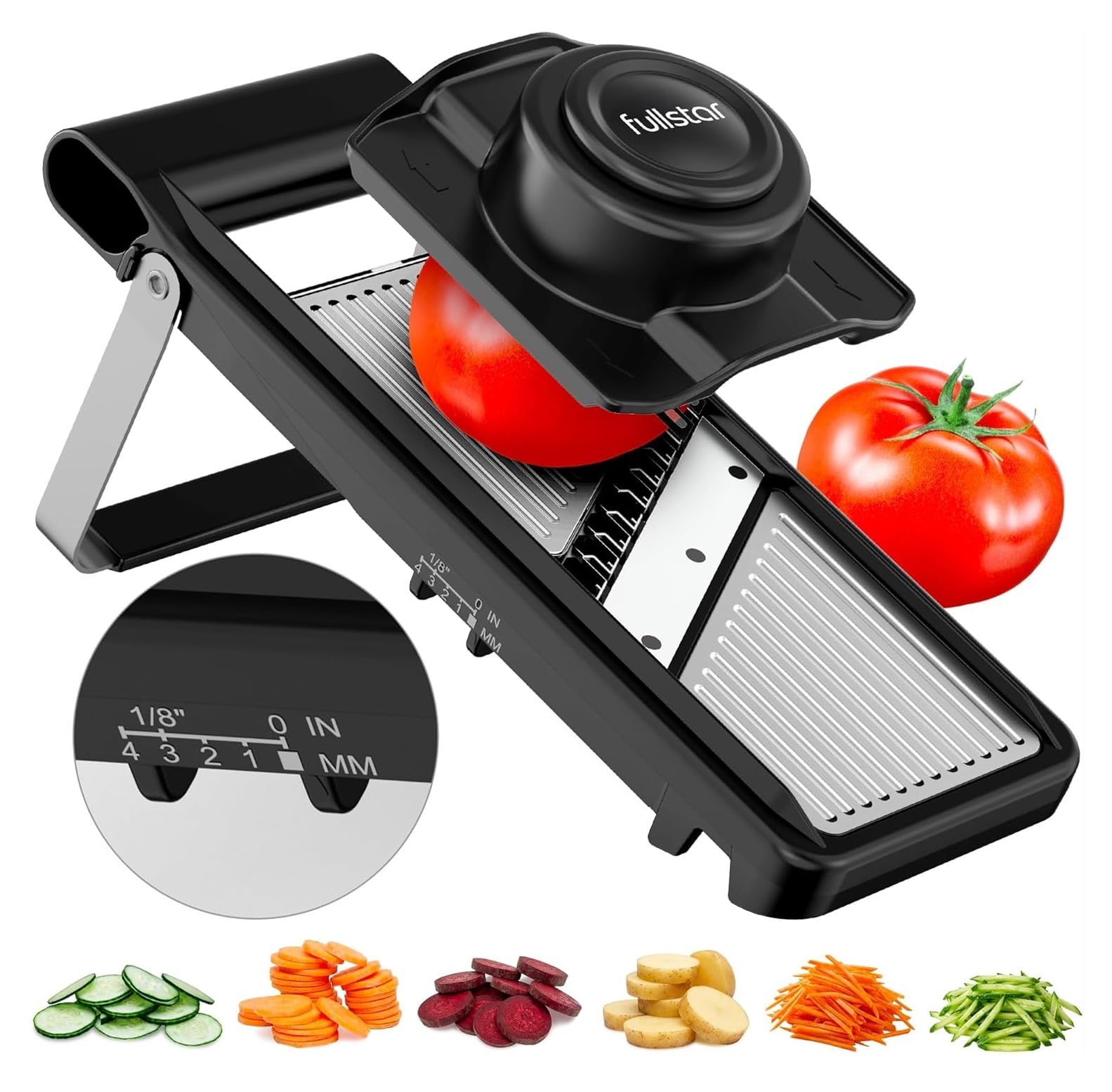 Fullstar Mandoline Cuisine Inox 2-en-1 - Épaisseur Réglable 1-4 mm - Mandoline Multifonctions avec Lame Julienne pour Pommes de Terre, Fruits, Légumes & Fromage - Mandoline Cuisine Professionnelle