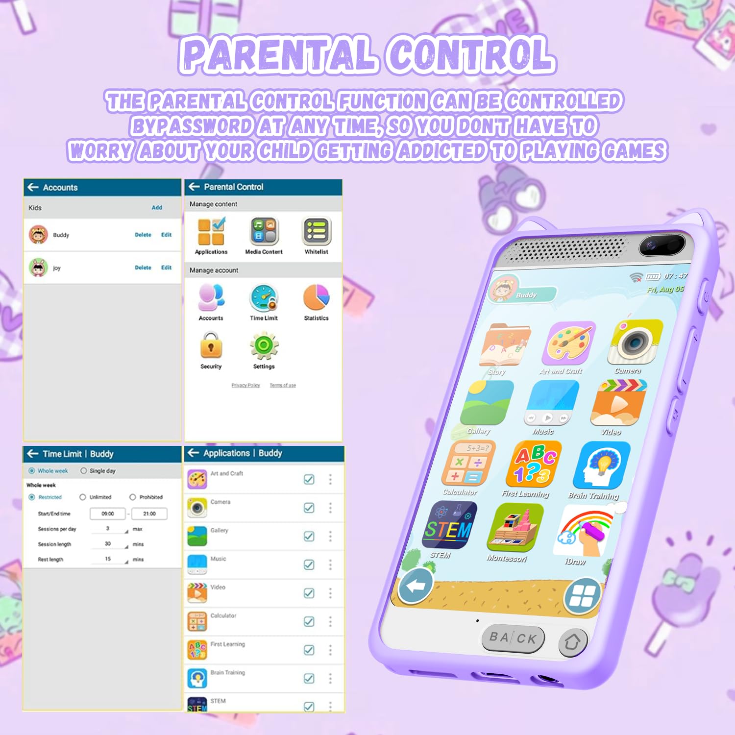 Téléphone pour Enfant,3,97 "Tactile Toddler Smartphone Jouets d’Apprentissage, Faux téléphone Jouet avec Jeux éducatifs Lecteur de Musique, Cadeaux d’Anniversaire de Noël pour l’âge 3-12, Carte SD 8G