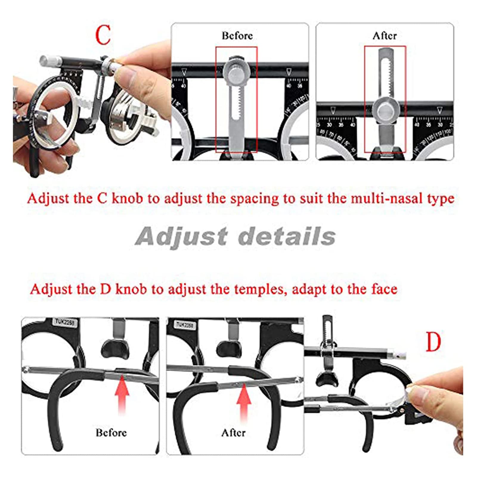 Generic Optometria Trial Frame con Distanza Pupillare Regolabile - 48-76 Ottica Shop Occhiali Ottici per Test Ottici ed Esami Oculari