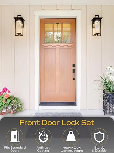 Miniatura 29 de Manija negra para puerta delantera, juego de manijas de puerta de entrada sin bloqueo, manija de puerta exterior negra, juego de manijas de puerta