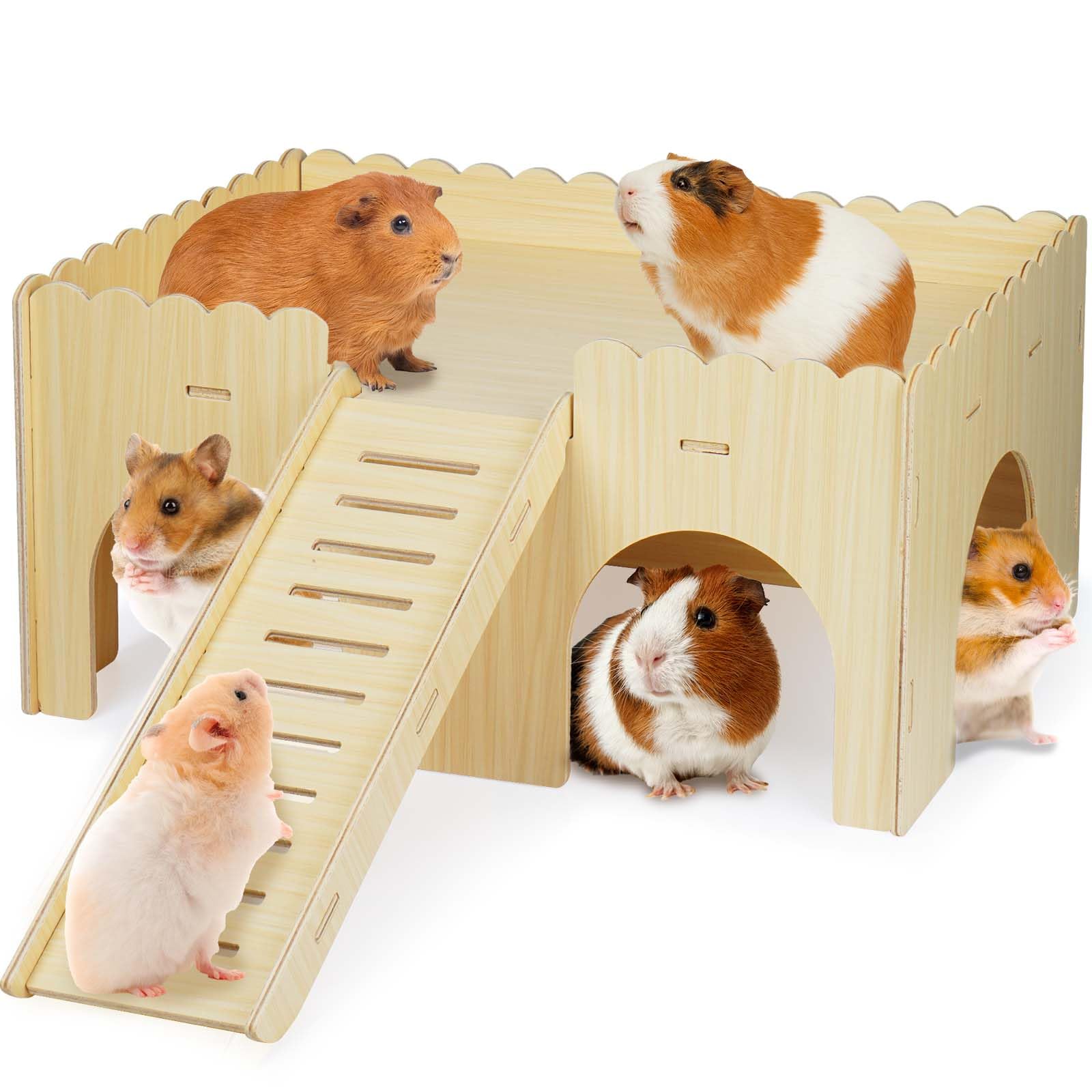 Photo 1 of Large Guinea Pig Hideout, Upgraded Wooden Guinea Pig Castle with Guinea Pig ramp, Easy to Assemble Guinea Pig House for Small Animal House Habitat or Hamster Hideout/Rabbit Hideout