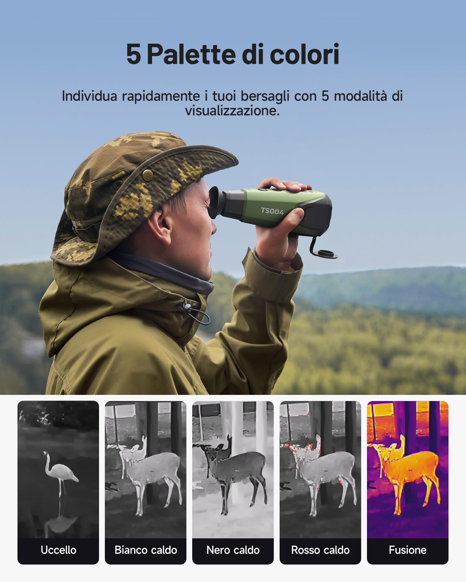 TOPDON Monocular termico TS004, 320x240 Termocamera con 13mm Obiettivo, 50Hz, 32G RAM, durata della batteria di 11 ore, per esplorazione all'aperto, osservazione della fauna selvatica, caccia