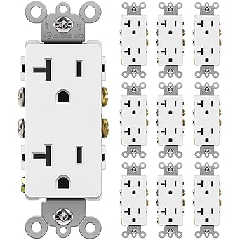 [10 Pack] BESTTEN 20 Amp Decorator Wall Receptacle Outlet, Non-Tamper-Resistant, 20A/125V/2500W, Residential and Commercial Use, UL Listed, White