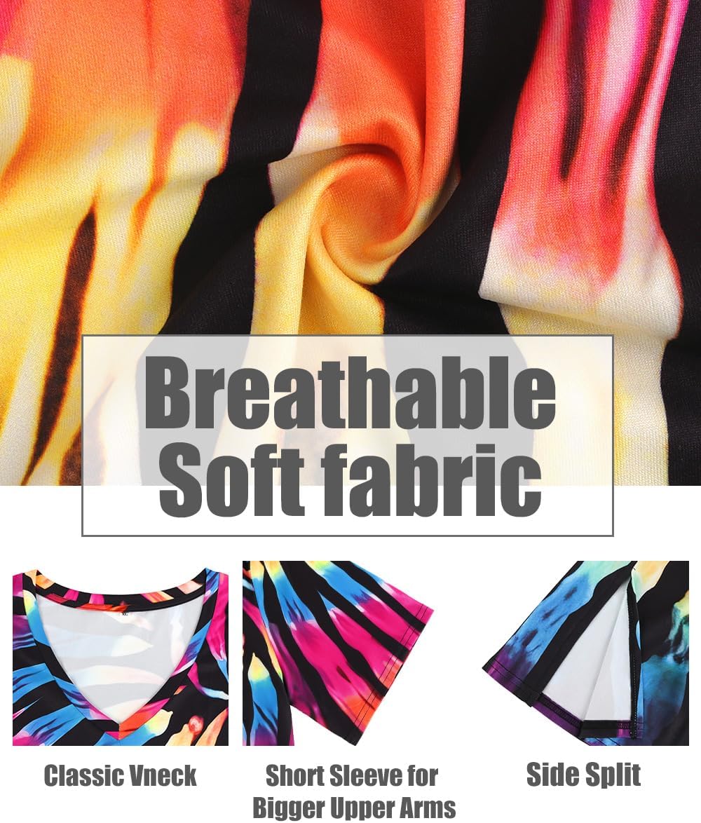 CARCOS Womens Plus Size Tops Basic Summer Shirts Short Sleeve V Neck Tunics Casual T-Shirt Loose Fits XL-5XL - Image 5