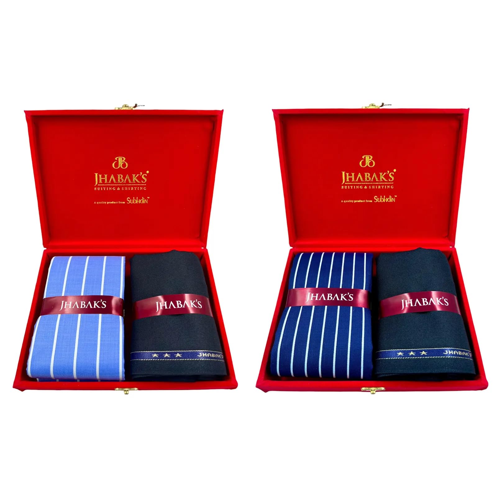 Unstitched Premium Cotton Blend Strip Shirt & Trouser Fabric - 2.25 Meter Shirt Cloth - 1.30 Meter Pant Piece (Set of 2)