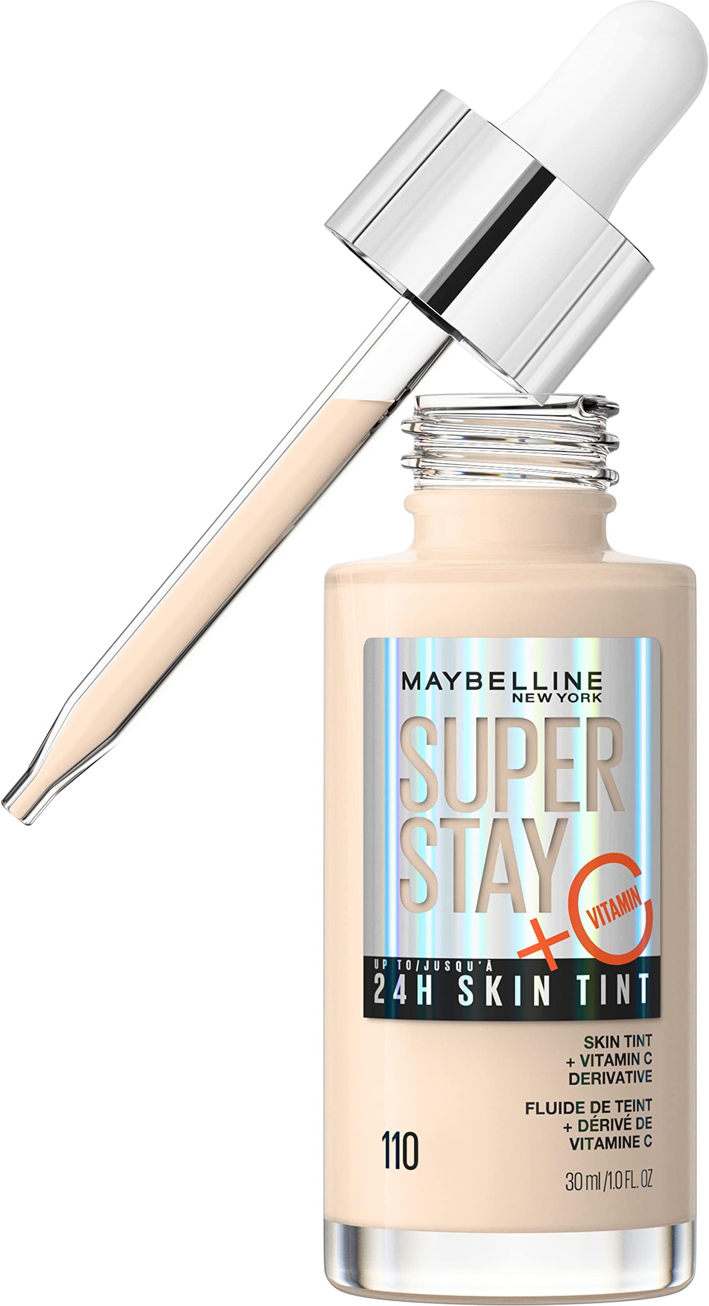 Super Stay Up to 24HR Skin Tint, Radiant Light-to-Medium Coverage Foundation, Makeup Infused With Vitamin C, 110, 1 Count