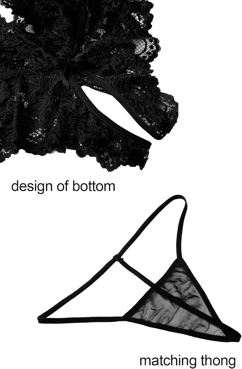 Aranmei Sexy Lingerie for Women Lace Teddy Bodysuit Deep V Cut Out Matching Panty Underwear - Image 6