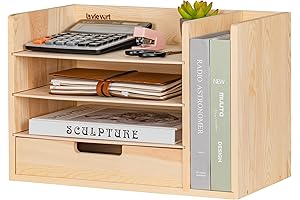LAVIEVERT Wood Desktop File Organizer with Adjustable Shelves