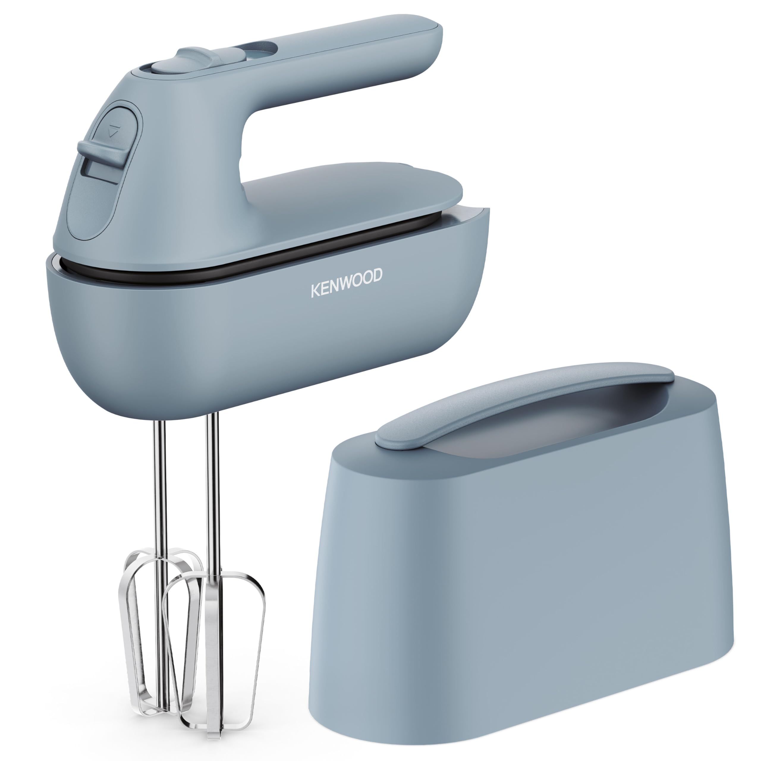 Kenwood QuickMix Go HMP40.000GY Batteur électrique portable avec sac intégré, bouton de libération SureEject, fouet en acier inoxydable et crochet pétrisseur inclus, cuillère à mesurer, 350 W, bleu