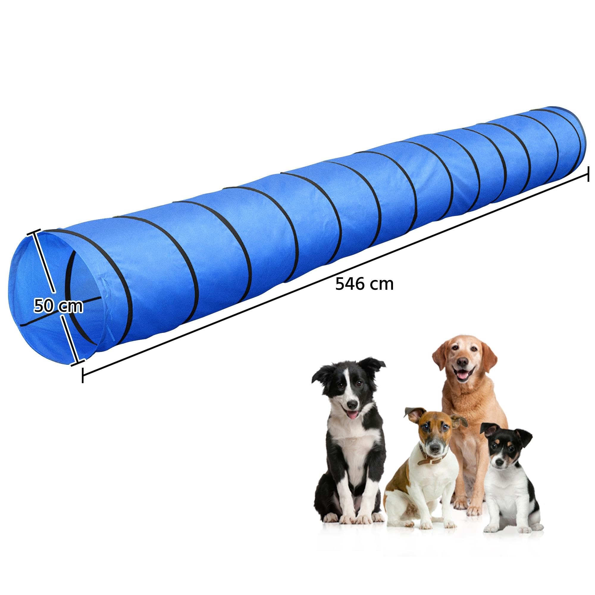 Yaheetech Tunnel per Cani Animali Domestici 546 x 50 cm Pieghevole da Gioco Agility Blu con Borsa da Trasporto Picchetti