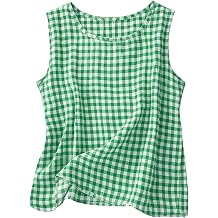 Womens Gingham Cropped Tank Top Summer Casual Sleeveless Crew Neck Shirts Fashion Plaid Linen Blouses Resort Wear 2026