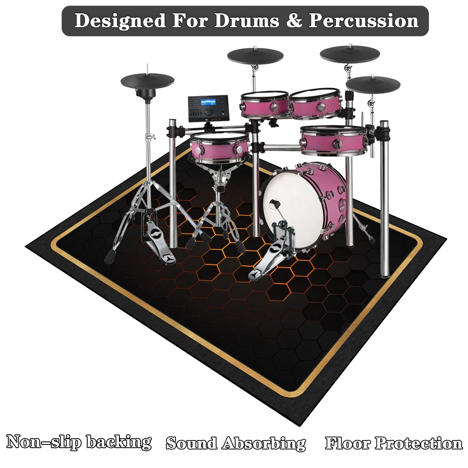 Tappetino per Batteria Drum, 230 x 200 cm Tappeto Insonorizzato per Batterie, Tappeto per Batteria Acustica, Tappetino a Tamburo per Elettroniche Rullante Snare Drum Grancassa Strumenti Musicali