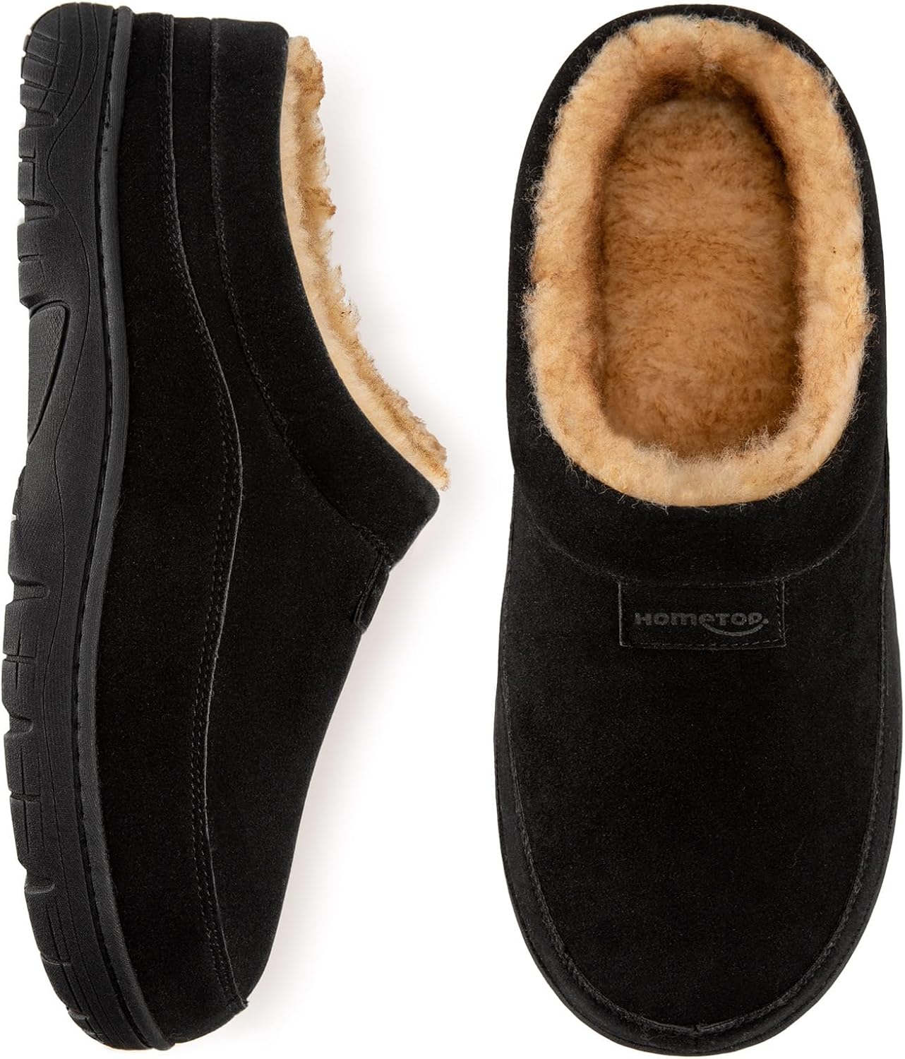 HomeTop Men's Moccasin Slippers Soft Warm Non-slip Memory Foam Indoor House Shoes with Fluffy Lining