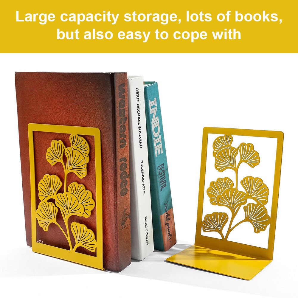 Fermalibri Metallici Eleganti - Design Foglia Di Ginkgo, Set Da 2 Per Librerie E Mensole - Foto 13