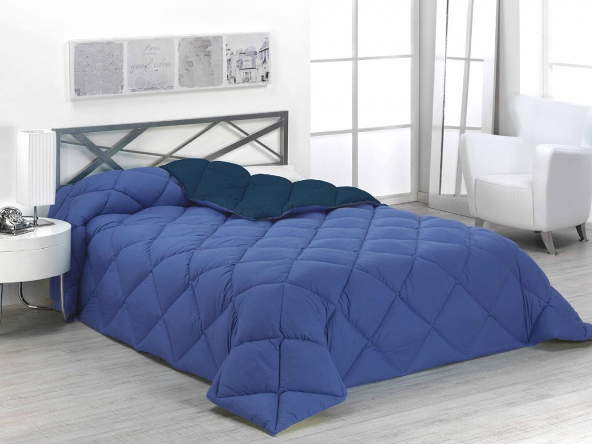 SABANALIA - Edredón nórdico de 400 g Reversible (Bicolor) | Relleno de Fibra Hueca Virgen Siliconada | Hipoalergénico | Válido para Cama de 90/105 cm (180x270), Color Azul y Marino