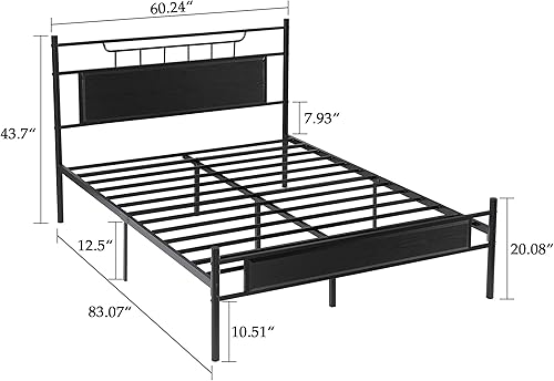 Miniatura 2 de VECELO Base de cama tamaño Queen con cabecero. listones de metal fuertes y soporte antideslizante, base de colchón de plataforma rústica con diseño