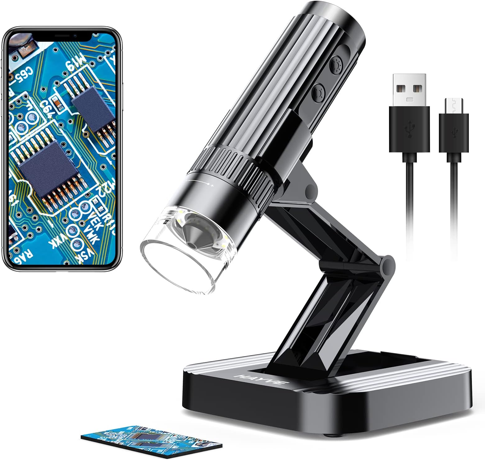Hayve W1 Foldable Wireless Digital Microscope，Portable 10X-1200X HD Pocket Microscope, WiFi & USB Handheld Coin Microscope for iPhone iPad Android Phone & Computer