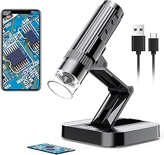 W1 Foldable Wireless Digital Microscope，Portable 10X-1200X HD Pocket Microscope, WiFi & USB Handheld Coin Microscope for iPhone iPad Android Phone & Computer