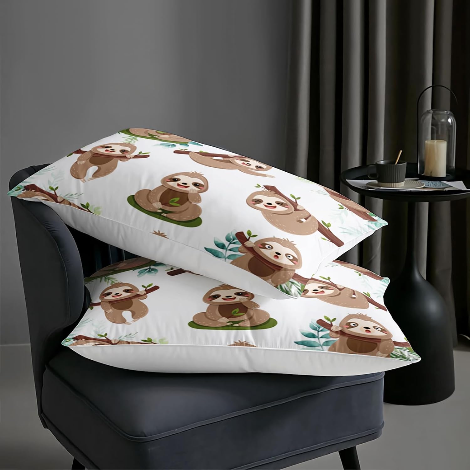 AILONEN Cute Sloth Comforter Set Queen Size, Cartoon Sloth Lying on The Branch Bedding Set for Kids Girls,Kawaii Animal Bed in a Bag Duvet Set,Soft Microfiber,1 Quilt and 2 Pillowcases