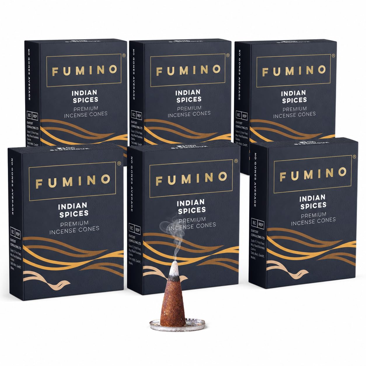Fumino Indian Spices Incense Cones 90 Pack 6 Boxes - Handmade Natural Masala Incense Cones for Meditation & Home Fragrance, Low-Smoke Warm Spiced Scent, Bureau Veritas Certified