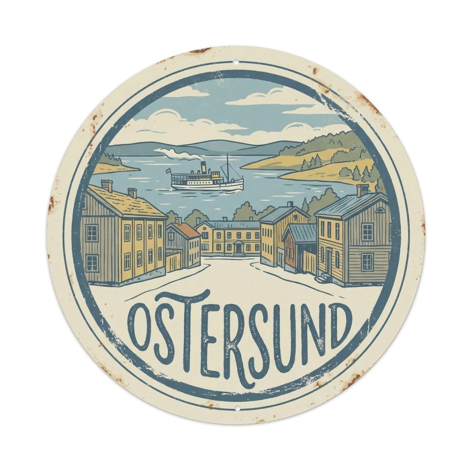Okahys 8X8inch(20X20cm) Vintage Travel Ostersund Sweden Lake Metal Tin Sign
