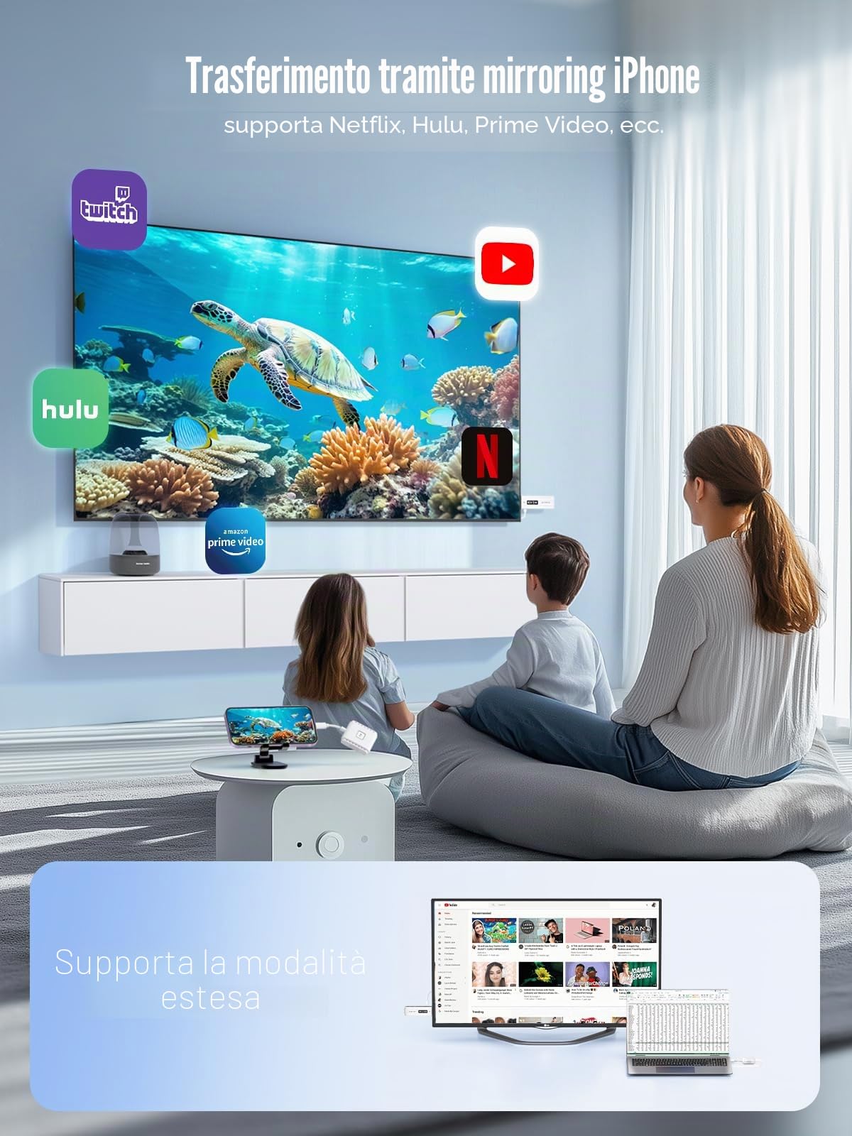 Trasmettitore e Ricevitore HDMI Wireless USB-C Lemorele con Doppia Banda 5G per Streaming da MacBook, iPhone 15, Laptop e Fotocamera a Monitor/Proiettore/TV Trasmissione Senza Fili HDMI via USB-C