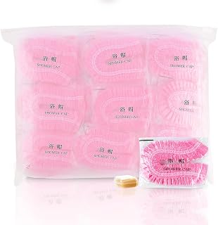 Maltose 100 Pcs Large Disposable Shower Caps Individual Package Larger 19.68” Thicker Plastic Hair Cover Waterproof Bath Caps for Spa Hair Salon Home Use Protection (pink)