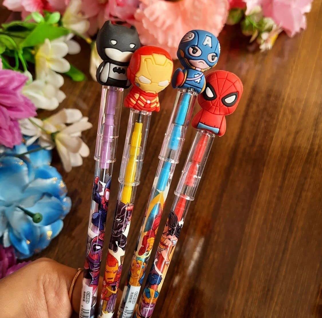 VR Creatives Avengers Pencil Pack of 4 Designer Bullet Pencils Avenger Superhero Design Stacking Pencil Birthday Gift Return Gifts for Kids Spiderman Captain America Iron Man Batman (B0BNDXPLZM) Amazon Price History, Amazon Price Tracker