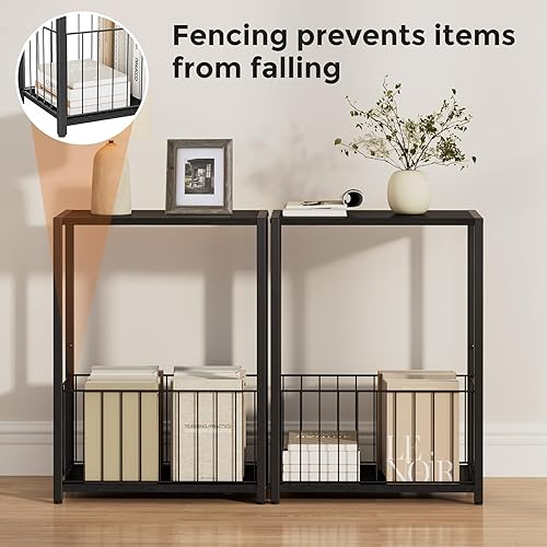 Miniatura 5 de Mesa auxiliar con soporte para revistas, soporte para tocadiscos con estante LP, mesa auxiliar para sala de estar, dormitorio o mesita de noche,