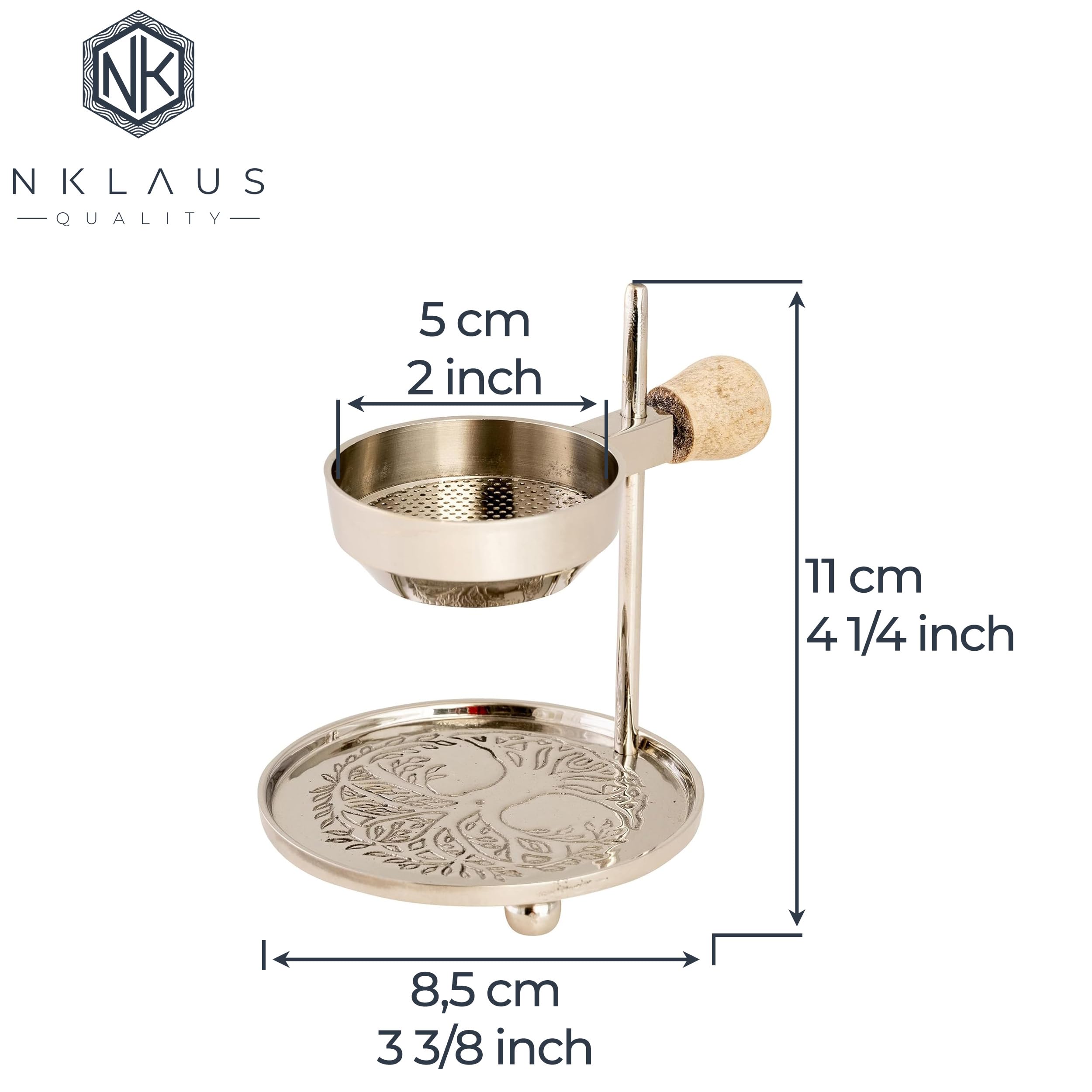 NKlaus Świeczka podgrzewacz regulowana kadzielnica wys. 11 cm srebrna akcesoria do kadzidła 15865