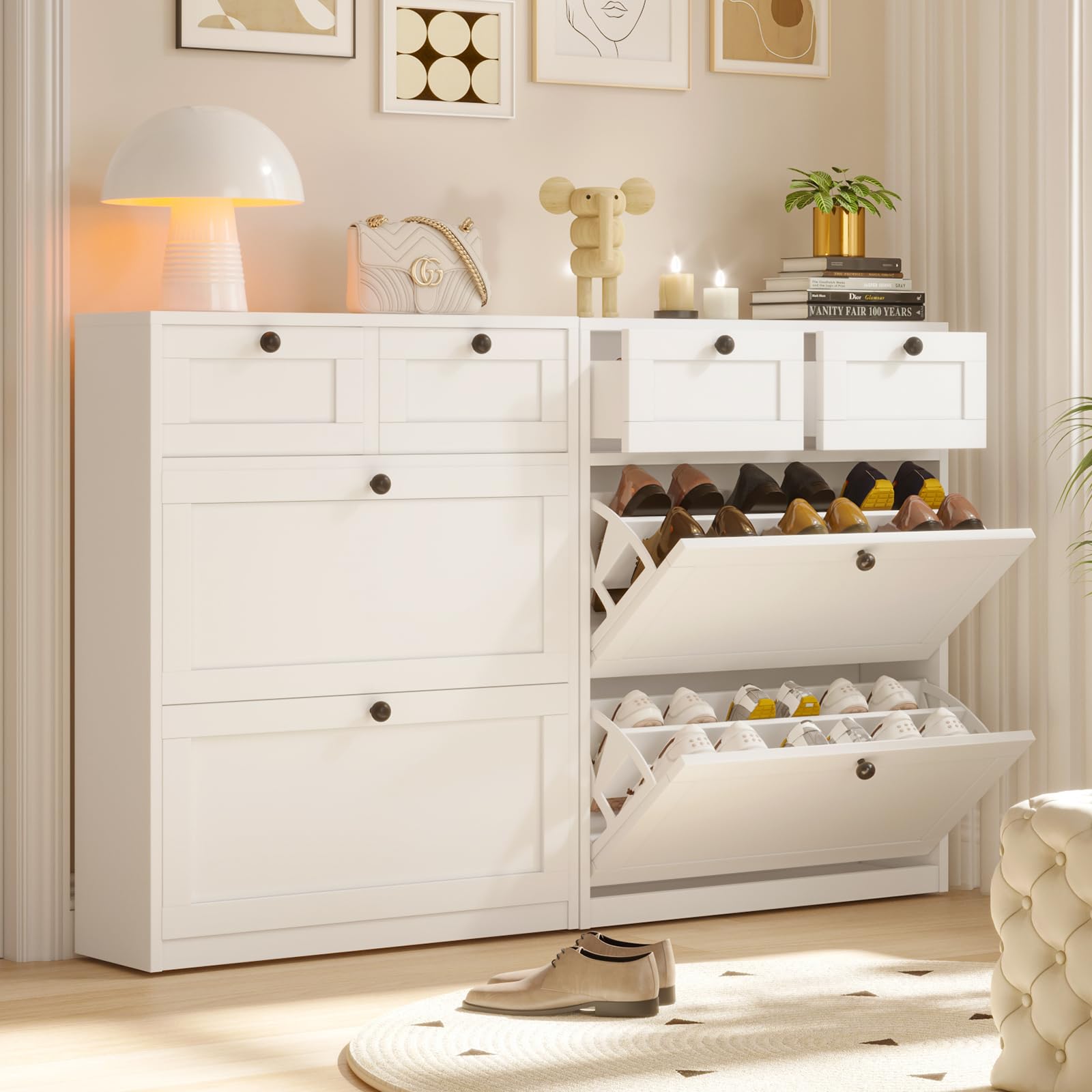 VOWNER Zapatero Estrecho, 2 Puertas, Zapatero Entrada Recibidor, 80 x 24 x 100 cm (Largo x Ancho x Alto), Blanco, para Entrada Estrecha, Pasillo