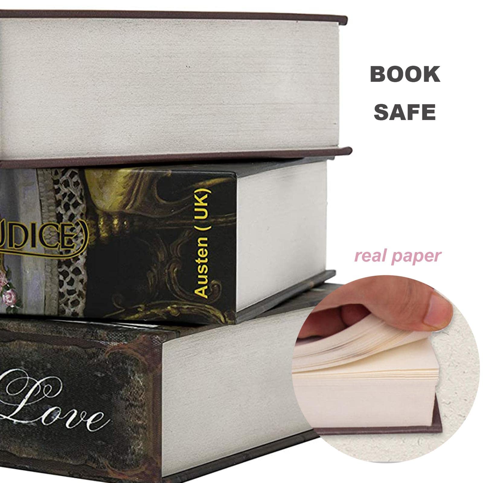 Buchtresor mit Zahlenschloss Buchsafe Tresor für Geld und Schmuck Buch-Safe Kombinationsschloss echte Papierseiten getarnte Geldkassette,Beige-combination lock