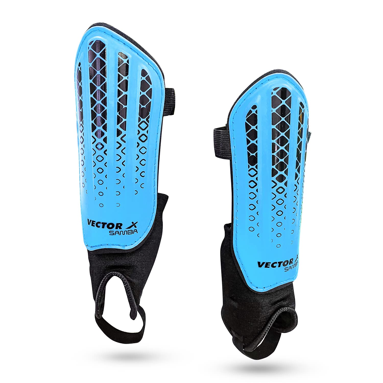 Vector X Samba Shinguard with Ankle Adjustable | Training and Practice | for Girls and Boys | (Senior, Blue-Black)-picture-24