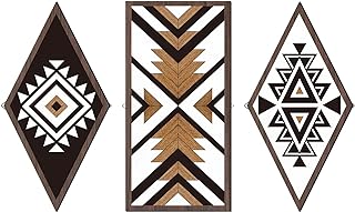 3 Pieces Wooden Aztec Sign Wall Art Farmhouse Home Wall Decor Wood Geometric Wall Hanging for Bedroom Living Room, Boho Wall Art Prints on Wood (Diamond Style)
