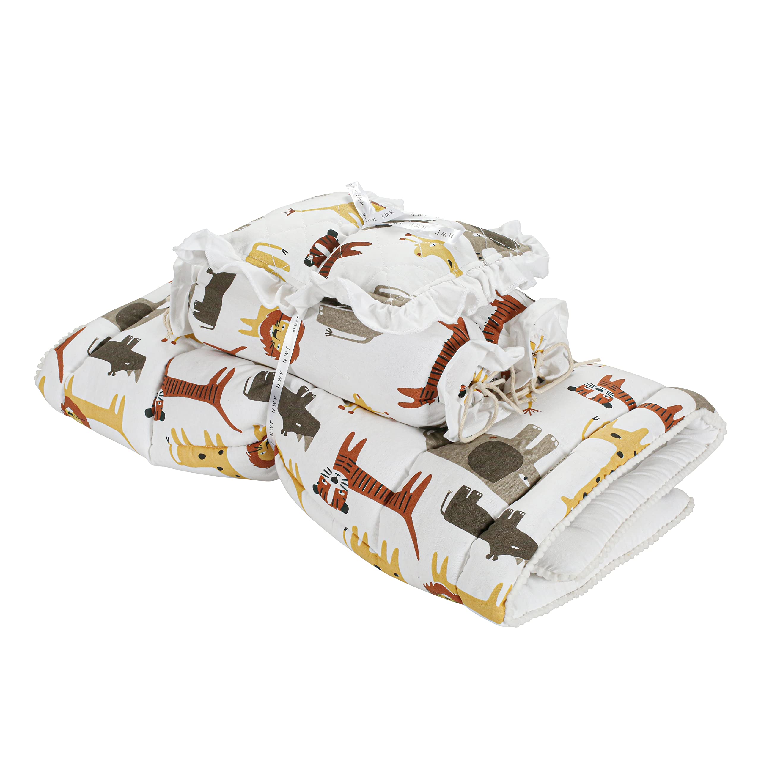 NWF Pack of 4 – Unisex Baby Bedding Set | 100% Cotton Mattress, Pillow & Bolsters | Daytime Use | 26x40 Inches | Animal Print | 0–24 Months - Image 5 thumbnail