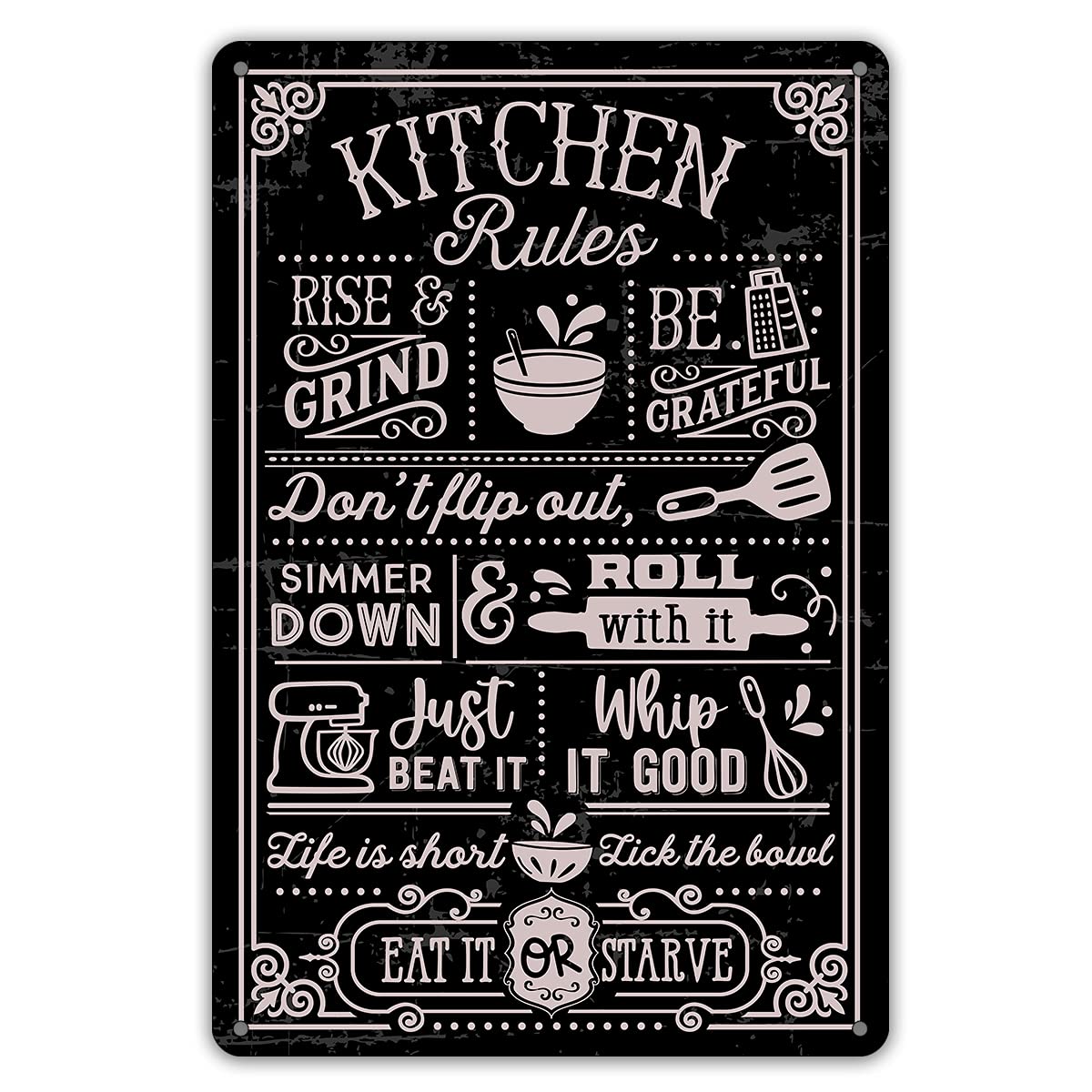Retro Metal Tin Aluminium Signs Funny Kitchen Quote Metal Tin Sign Wall Decor Kitchen Rules Sign for Home Kitchen Coffee Shop Decor Gifts 8x12inches