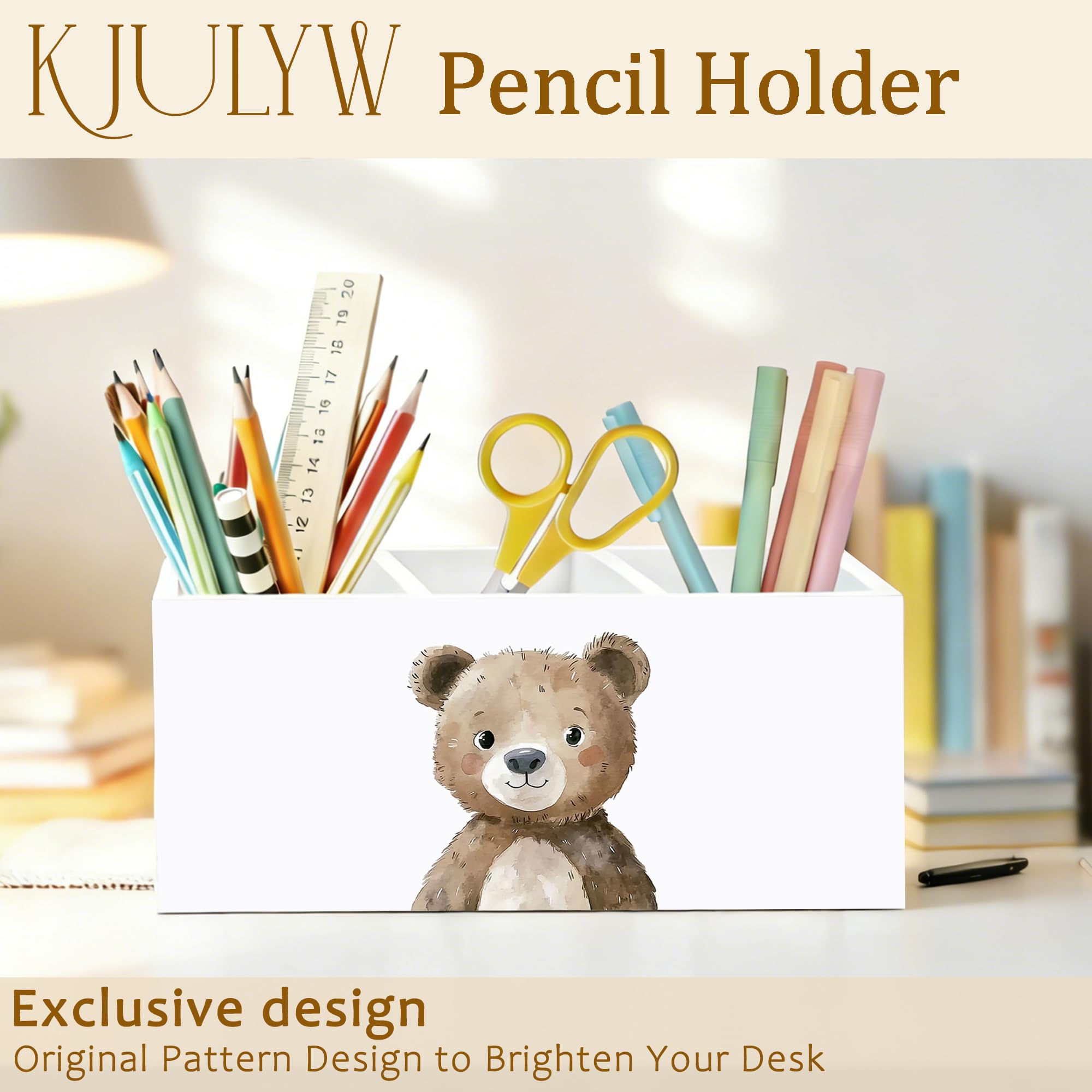 Brauner Bär-Stifthalter für Schreibtisch, Bärenliebhaber, Geschenke, niedliche Waldtier-Holzbox, Stiftehalter, Organizer für Kinderzimmer, Zuhause, Büro, Schreibtischzubehör