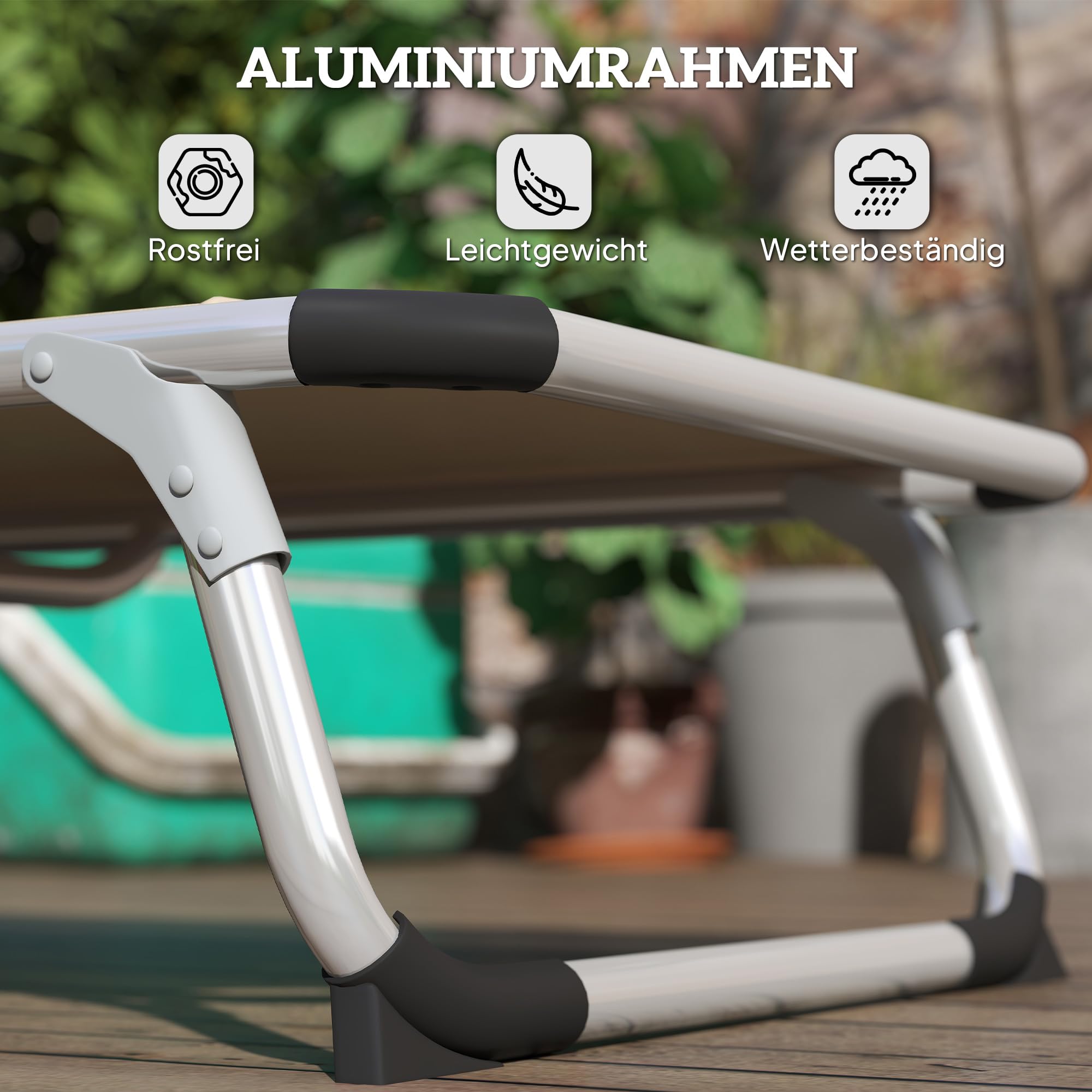 Outsunny Sonnenliege Alu Klappbar mit Kopfkissen Ergonomisch 120 kg Beige | Gartenliege, Relaxliege, 4-Stufig Verstellbare Rückenlehne, Alu, für Garten, Terrasse, Pool, Strand