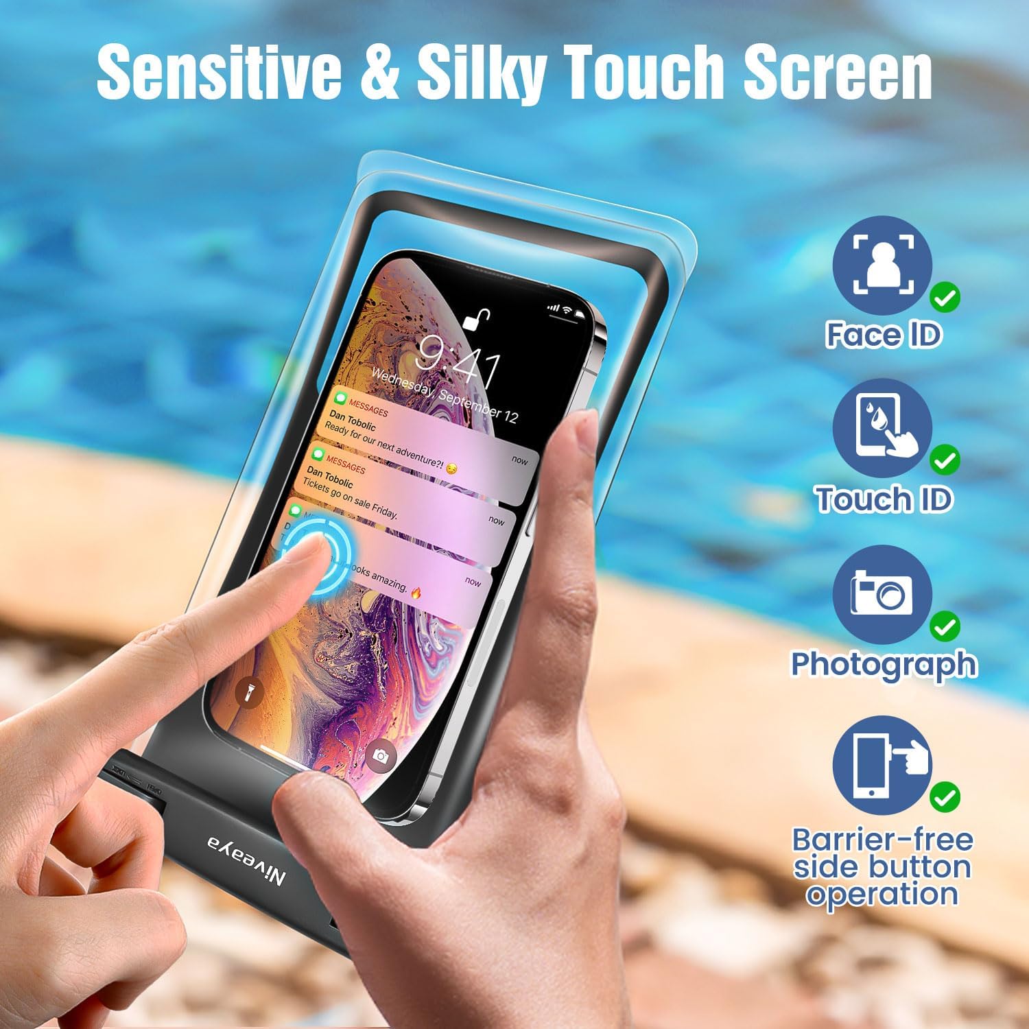 Niveaya Floating Waterproof Phone Pouch - 2 Pack Waterproof Dry Bag Case-Up to 8.5", Waterproof Phone Case with Adjustable Lanyard, Vacation Beach Swimming Pool Kayak Cruise Travel Essentials - Image 3