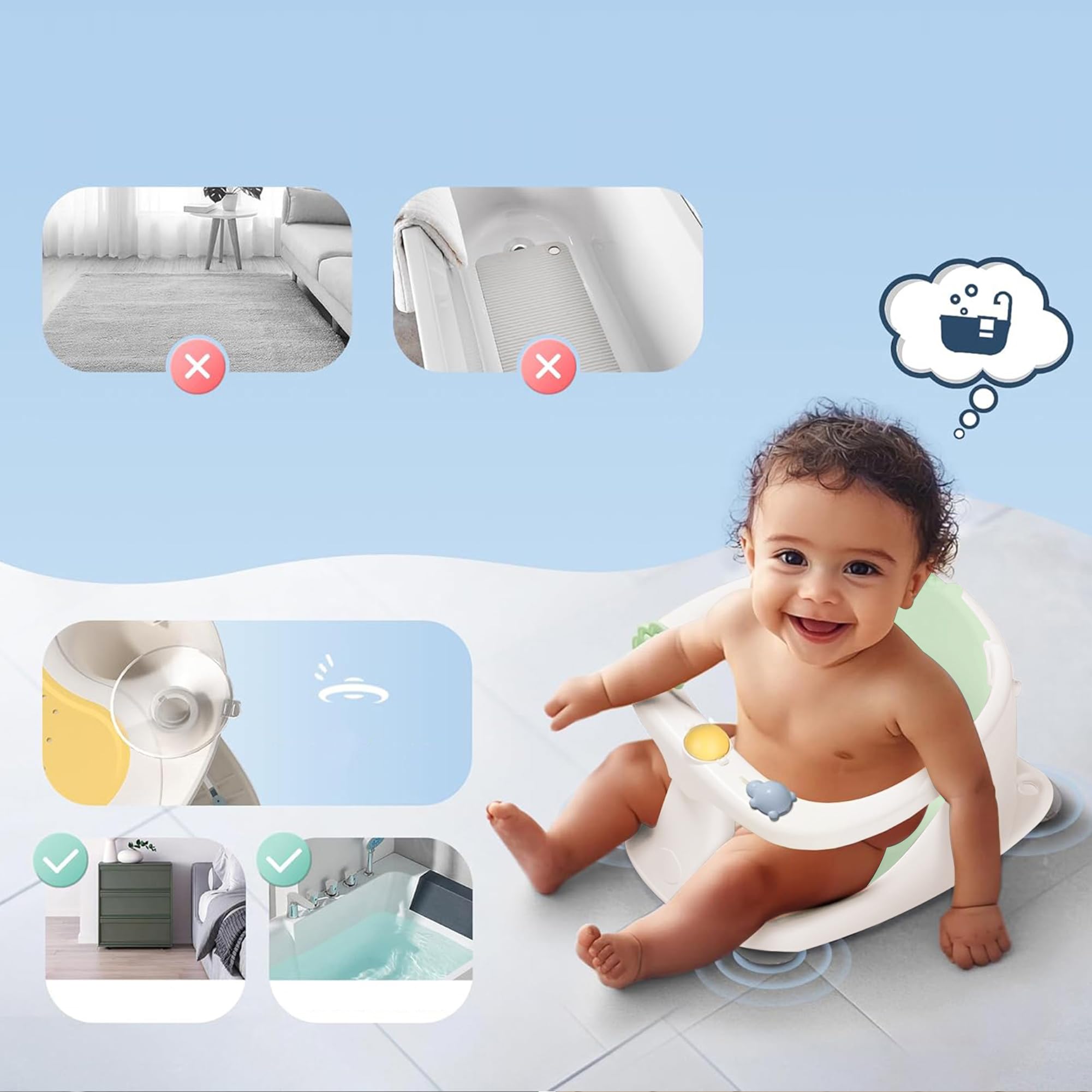 Bebamour Asiento de Baño para Bebé 6 Meses+ Niño Bañera Antideslizante,Green