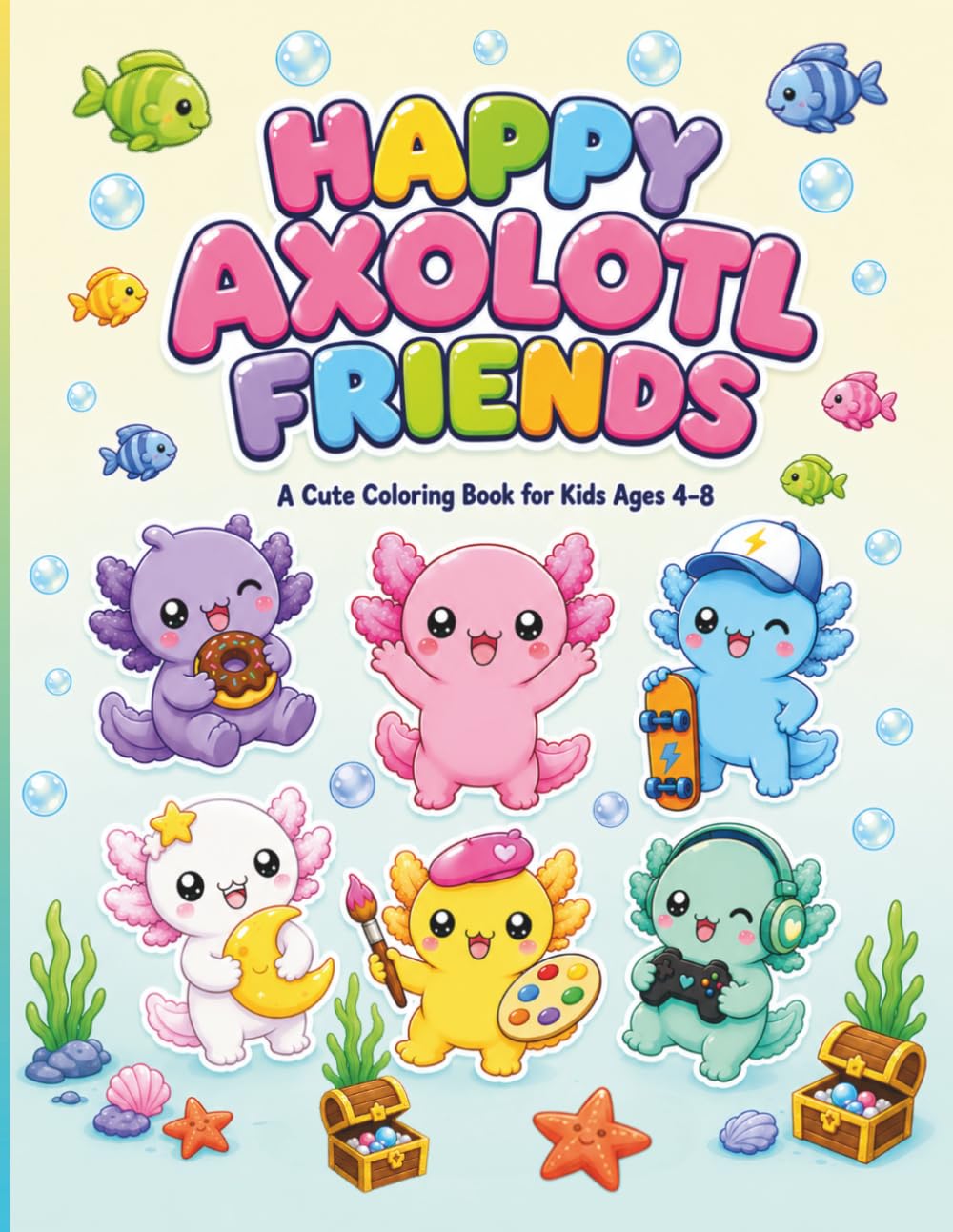 Happy Axolotl Friends: A Cute Coloring Book for Kids Ages 4–8