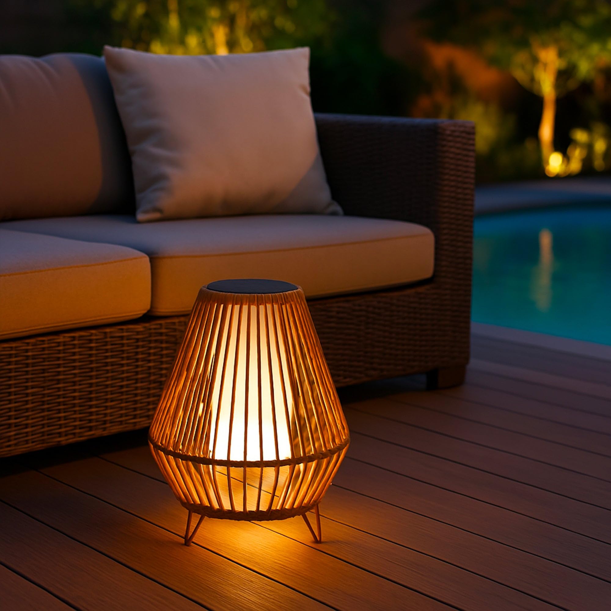 Linterna solar decorativa con base LED solar recargable LED blanco cálido SALOMEA SMALL H35cm