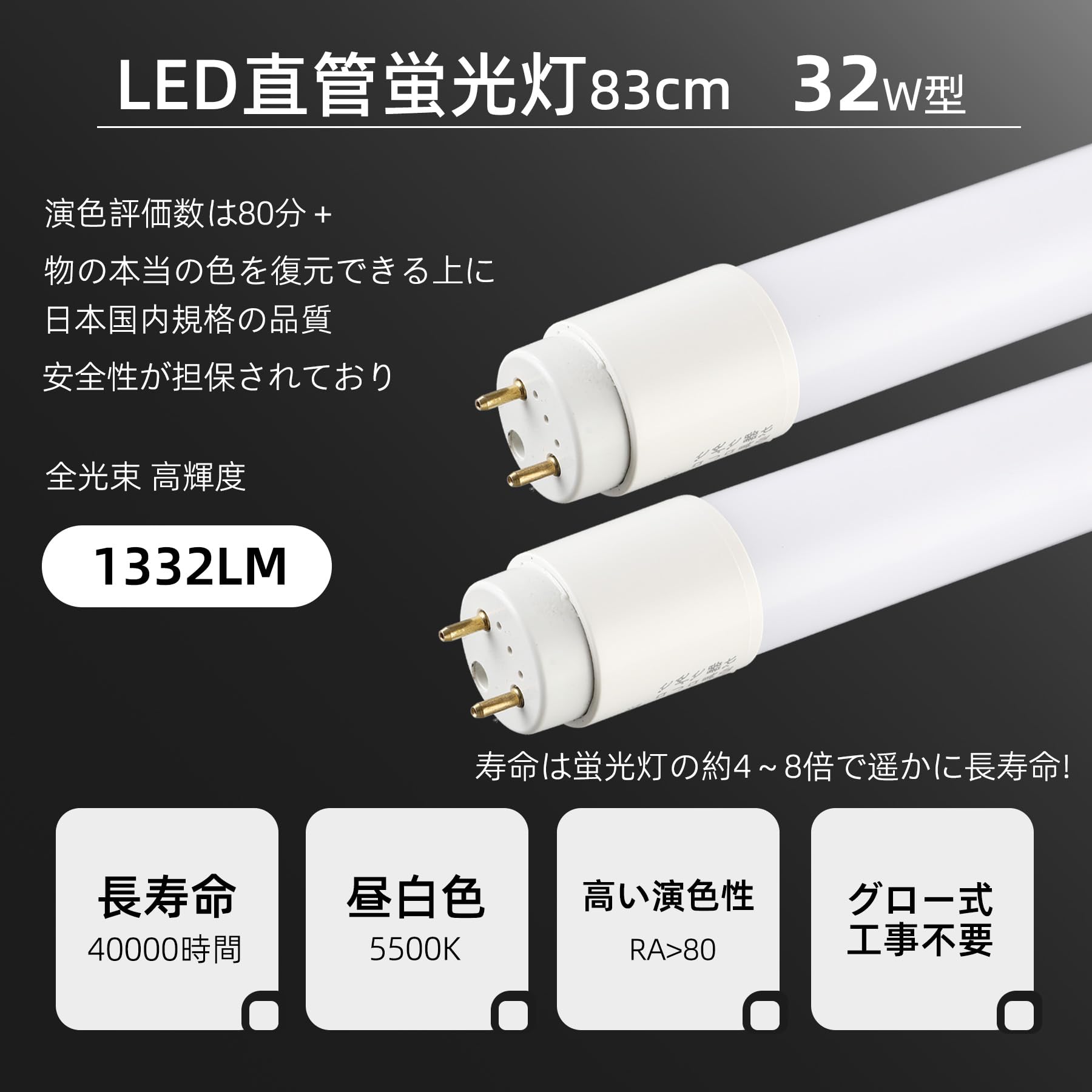 Amazon | Lumiya led蛍光灯 32w形 直管 83cm グロー式 FL 工事不要 昼