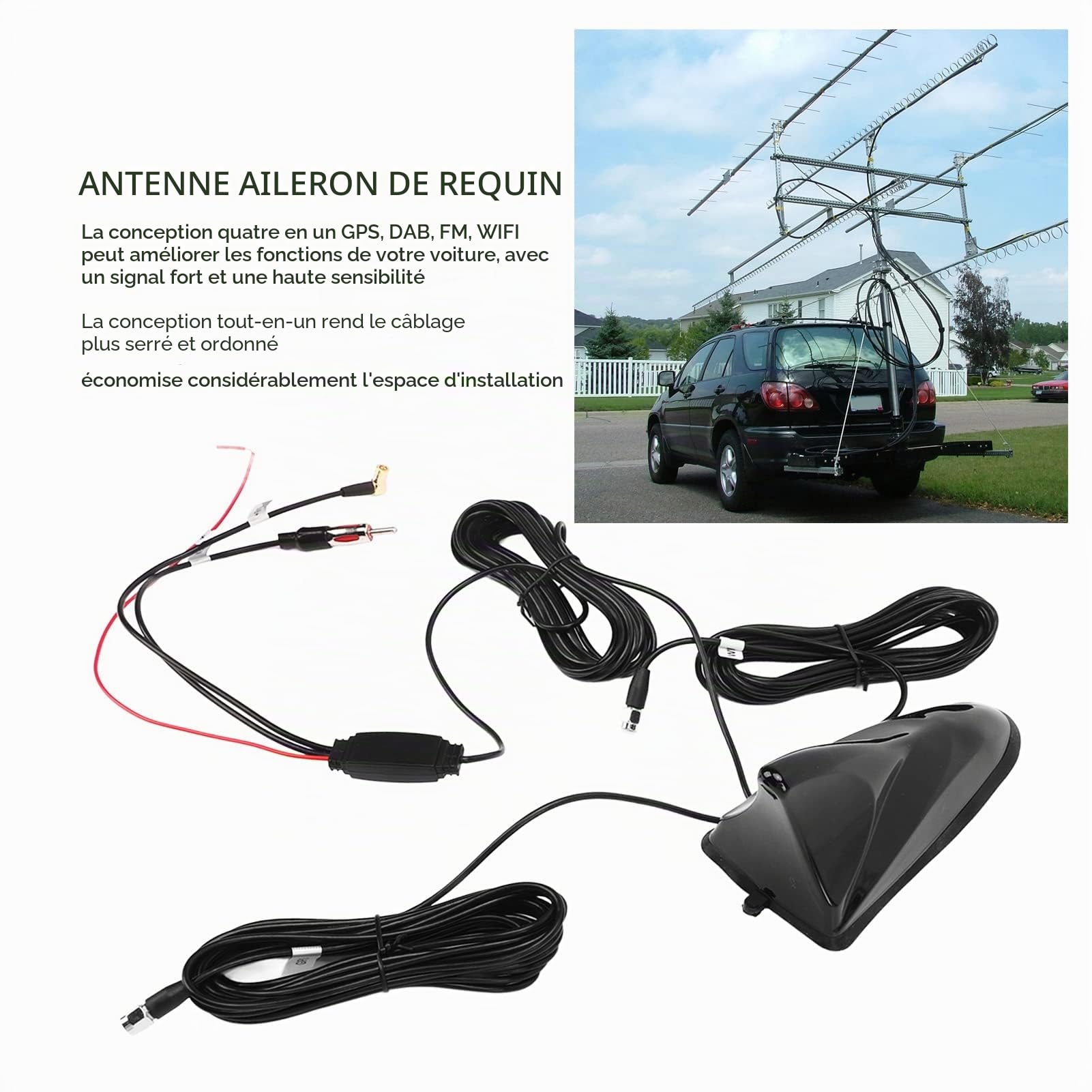 Focket Antenne Aileron de Requin, Antenne de Toit Universelle GPS Dab WiFi AM/FM, Antenne de Toit de Voiture de Remplacement pour SUV, Camion, Camionnette, la Plupart des Véhicules (Noir)